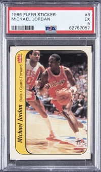 1986-87 Fleer Sticker #8 Michael Jordan Rookie Card - PSA EX 5